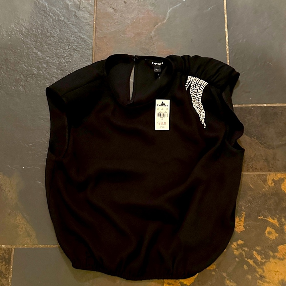 Express Black Top with Silver Accents xs new with tags
